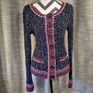Free People Blue & Purple Scoop Neck Knit Cartigan